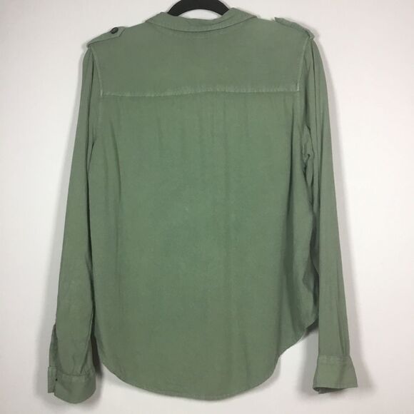 Army green military style shirt shoulder straps button down utility camping Sz L - Picture 4 of 6